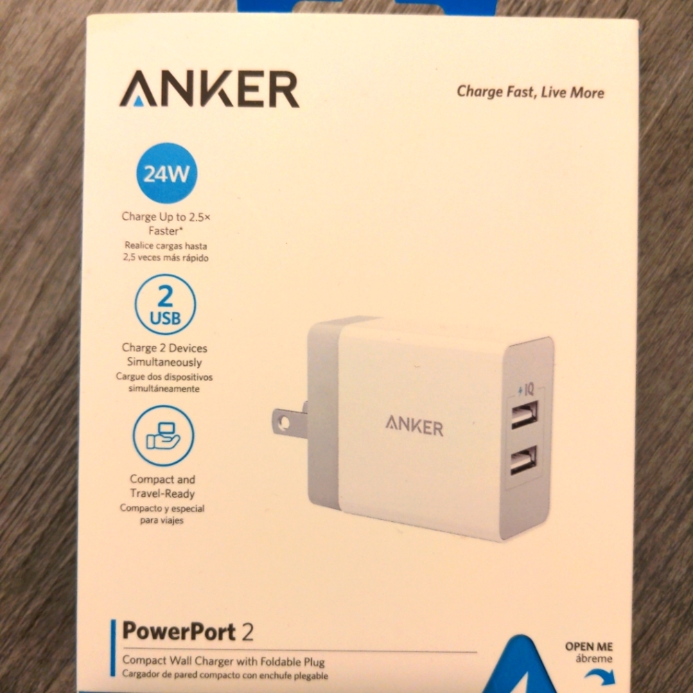 Anker 2 Port Wall Charger with Foldable Plug